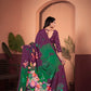 Regal Wine & Green Saree with Positional Floral Print & Foil-Embellished Pallu