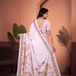 Graceful Off-White Saree with Positional Floral Print & Foil-Embellished Pallu