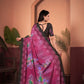 Radiant Magenta Saree with Positional Floral Print & Foil-Embellished Pallu