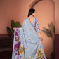 Graceful Lilac Grey Saree with Positional Floral Print & Foil Detailing