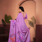 Elegant Lavender Saree with Positional Floral Print & Foil-Embellished Pallu