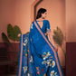 Exquisite Royal Blue Saree with Positional Floral Print & Foil-Embellished Pallu