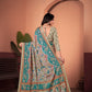 Elegant Beige & Blue Saree with Positional Floral Print & Foil Detailing
