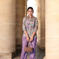 Elegant Crepe Silk Co-Ord Set with Pastel Floral Digital Print & Matching Scarf -Lavender- Beige