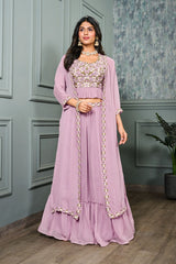 Mauve Shimmer Georgettes Heavy Embroidery Lehenga - jivora