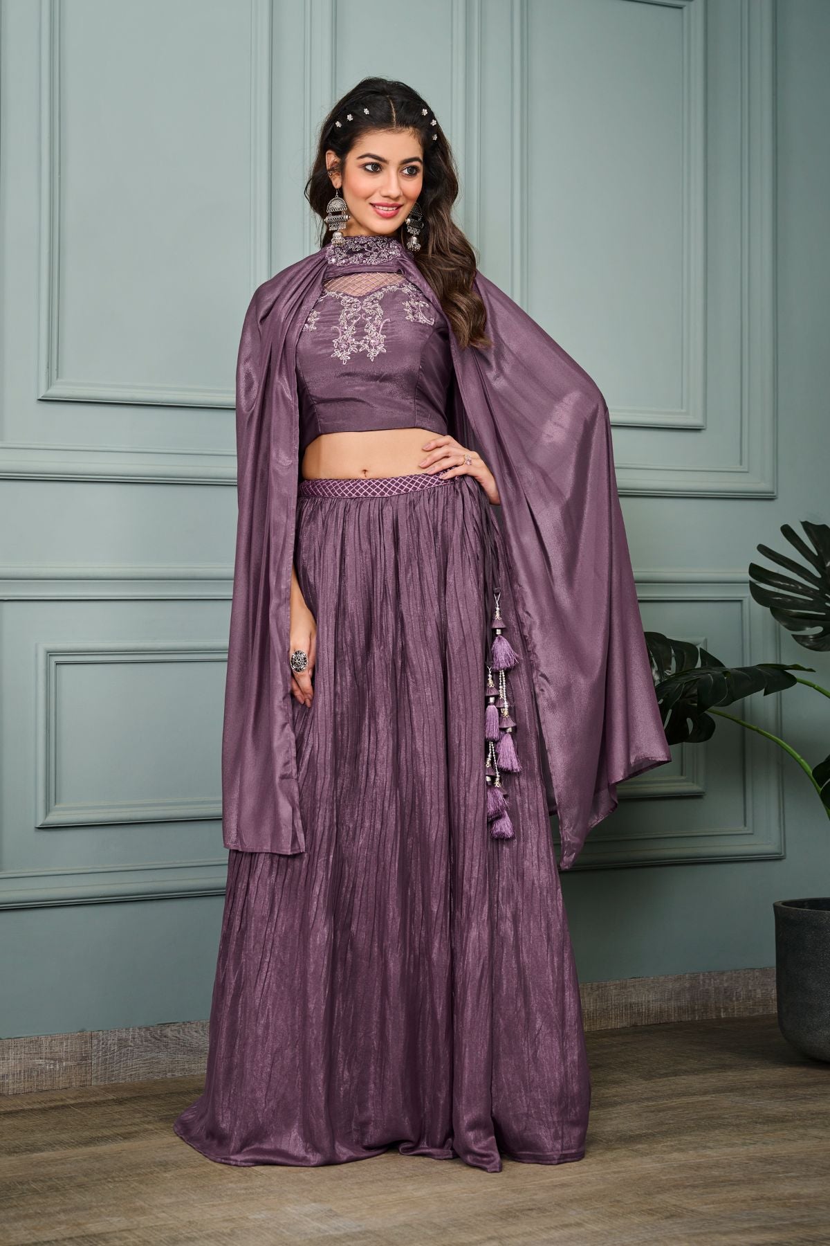 Wine Art Silk Heavy Embroidery Lehenga - jivora