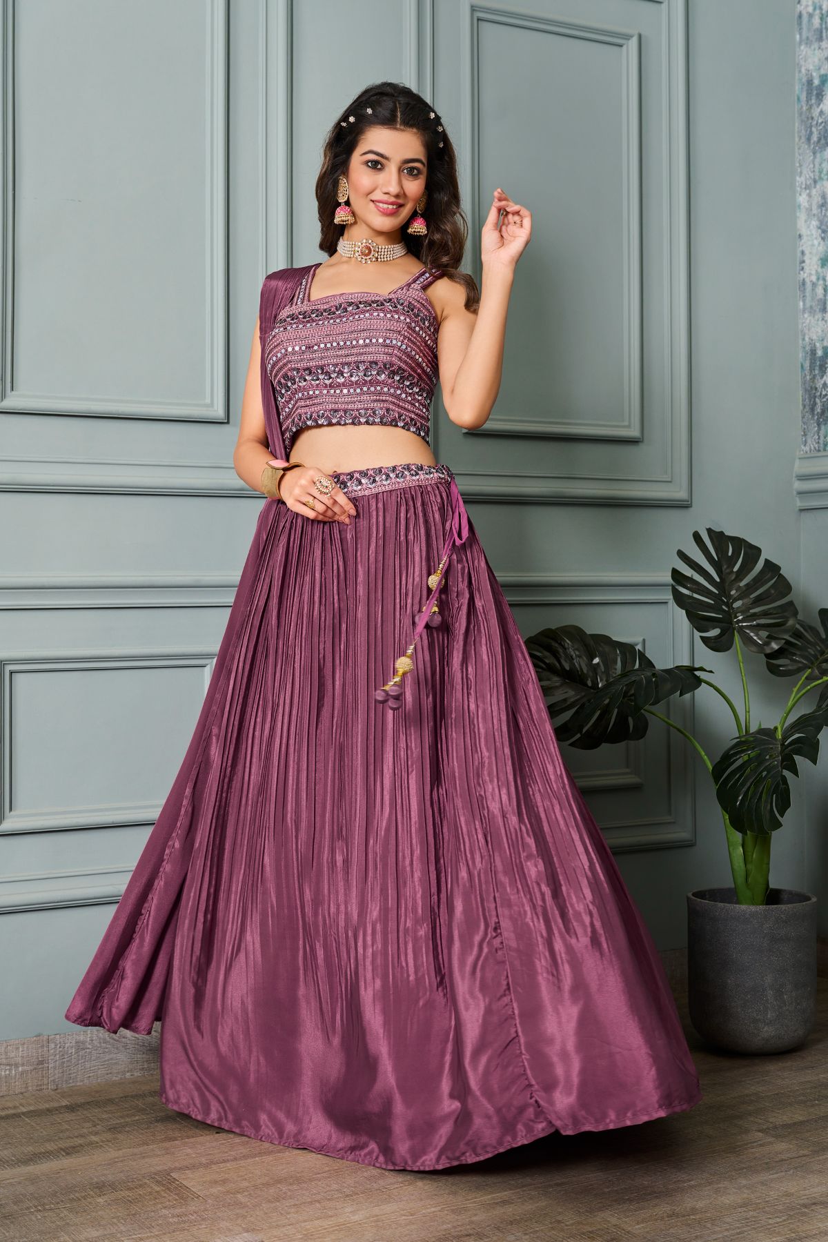 Magenta Art Silk Heavy Embroidery Lehenga - jivora