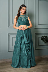 Teal Blue Art Silk Heavy Embroidery Lehenga - jivora