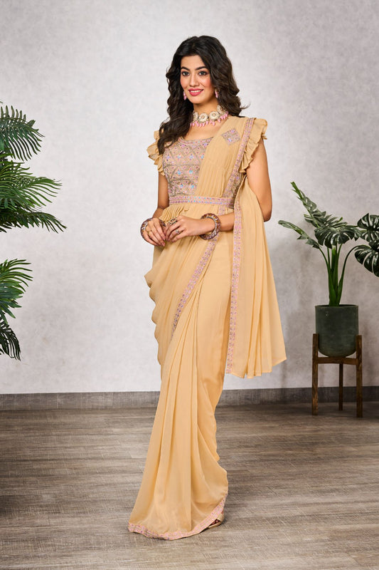 Yellow Shimmer Georgette Saree is an Elegant - jivora