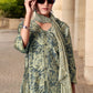 Elegant Crepe Silk Co-Ord Set with Pastel Floral Digital Print & Matching Scarf -Light Blue