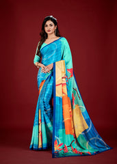 Premium Soft Silky Natural Crepe Digital Printed Sari