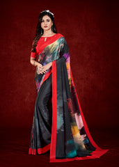 Premium Soft Silky Natural Crepe Digital Printed Sari