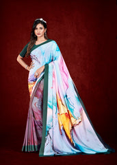 Premium Soft Silky Natural Crepe Digital Printed Sari