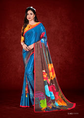 Premium Soft Silky Natural Crepe Digital Printed Sari