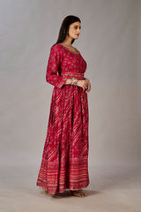 Red Muslin Silk Embroidered with Sequins Gown - jivora