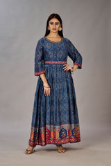 Navy Blue Muslin Silk Embroidered with Sequins Gown - jivora