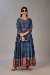 Navy Blue Muslin Silk Embroidered with Sequins Gown - jivora