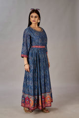 Navy Blue Muslin Silk Embroidered with Sequins Gown - jivora