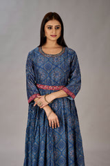 Navy Blue Muslin Silk Embroidered with Sequins Gown - jivora