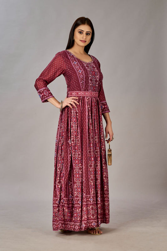 Maroon Muslin Silk Embroidered with Sequins Gown - jivora