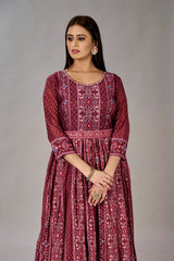 Maroon Muslin Silk Embroidered with Sequins Gown - jivora