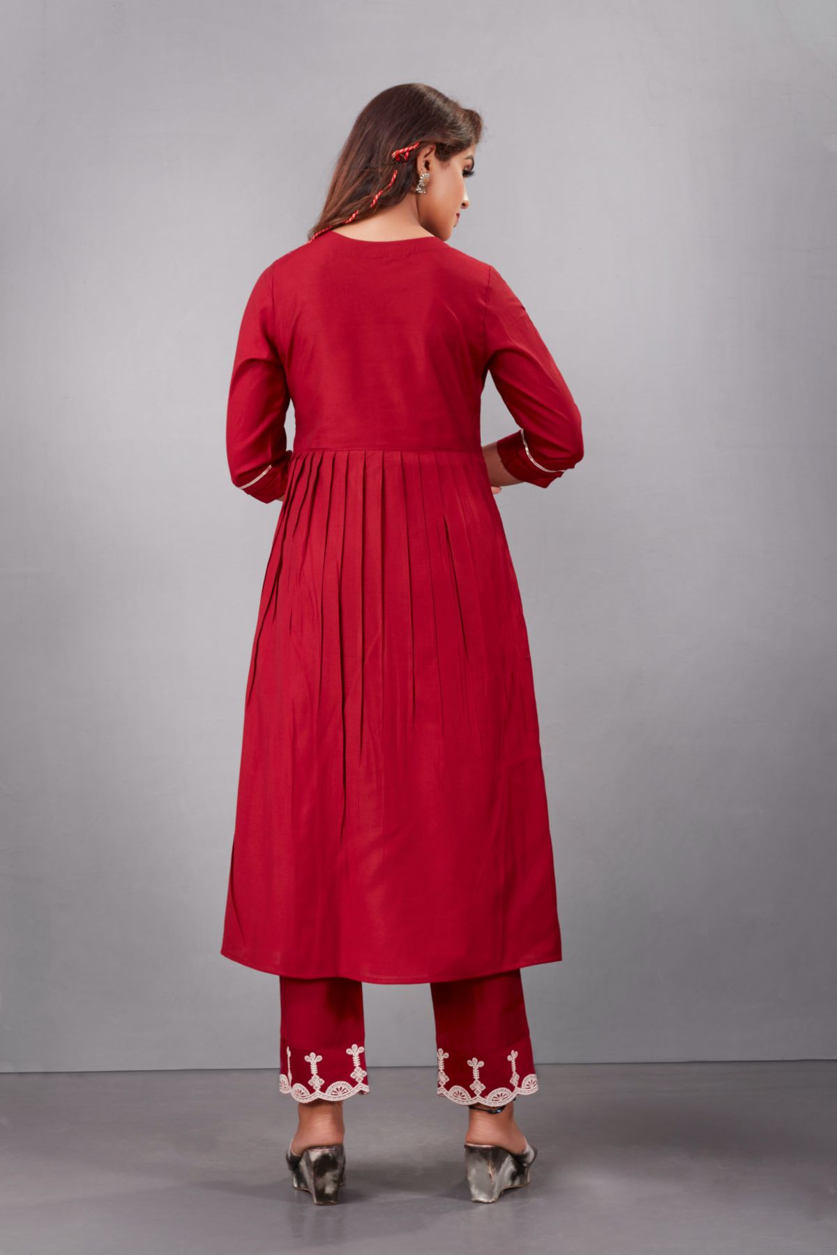 Maroon Muslin Silk Lucknowi Style Salwar Kameez - jivora