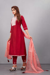 Maroon Muslin Silk Lucknowi Style Salwar Kameez - jivora