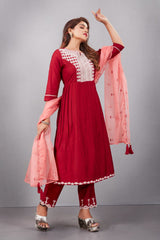 Maroon Muslin Silk Lucknowi Style Salwar Kameez - jivora