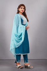 Blue Muslin Silk Lucknowi Style Salwar Kameez - jivora