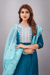 Blue Muslin Silk Lucknowi Style Salwar Kameez - jivora