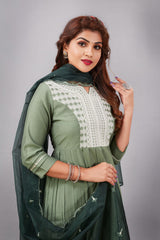 Light Green Muslin Silk Lucknowi Style Salwar Kameez - jivora