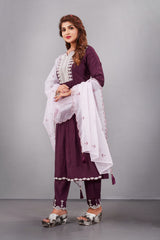 Purple Muslin Silk Lucknowi Style Salwar Kameez - jivora