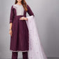Purple Muslin Silk Lucknowi Style Salwar Kameez - jivora