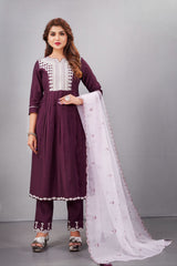 Purple Muslin Silk Lucknowi Style Salwar Kameez - jivora