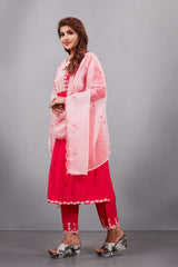 Red Muslin Silk Lucknowi Style Salwar Kameez - jivora