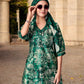 Elegant Crepe Silk Co-Ord Set with Pastel Floral Digital Print & Matching Scarf -Dark Green