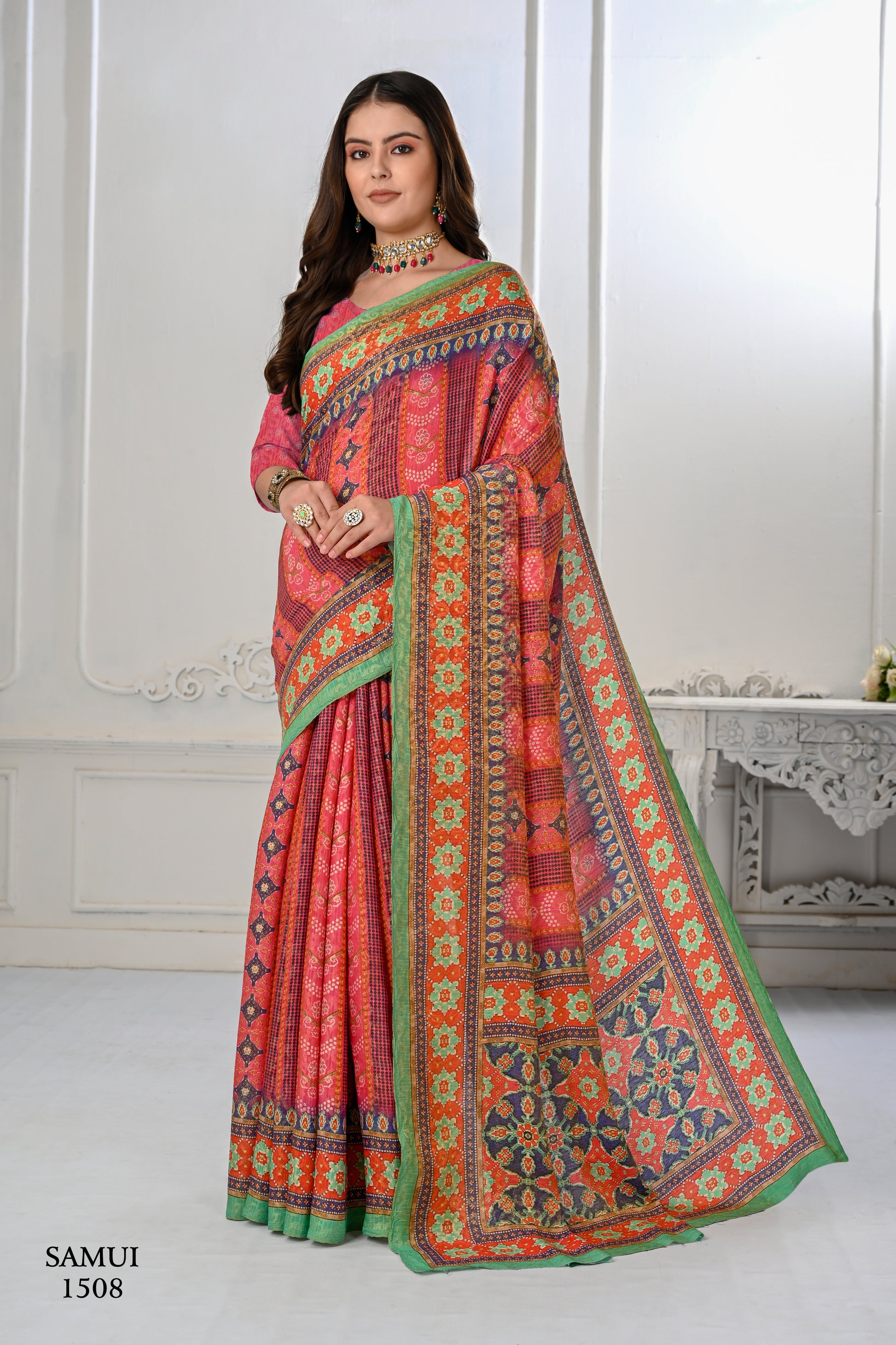 Premium Natural Silk High Definition Jacquard Zari Digital Printed Blouse With Saree - jivora