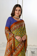 Premium Natural Silk High Definition Jacquard Zari Digital Printed Blouse With Saree - jivora