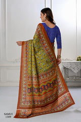 Premium Natural Silk High Definition Jacquard Zari Digital Printed Blouse With Saree - jivora