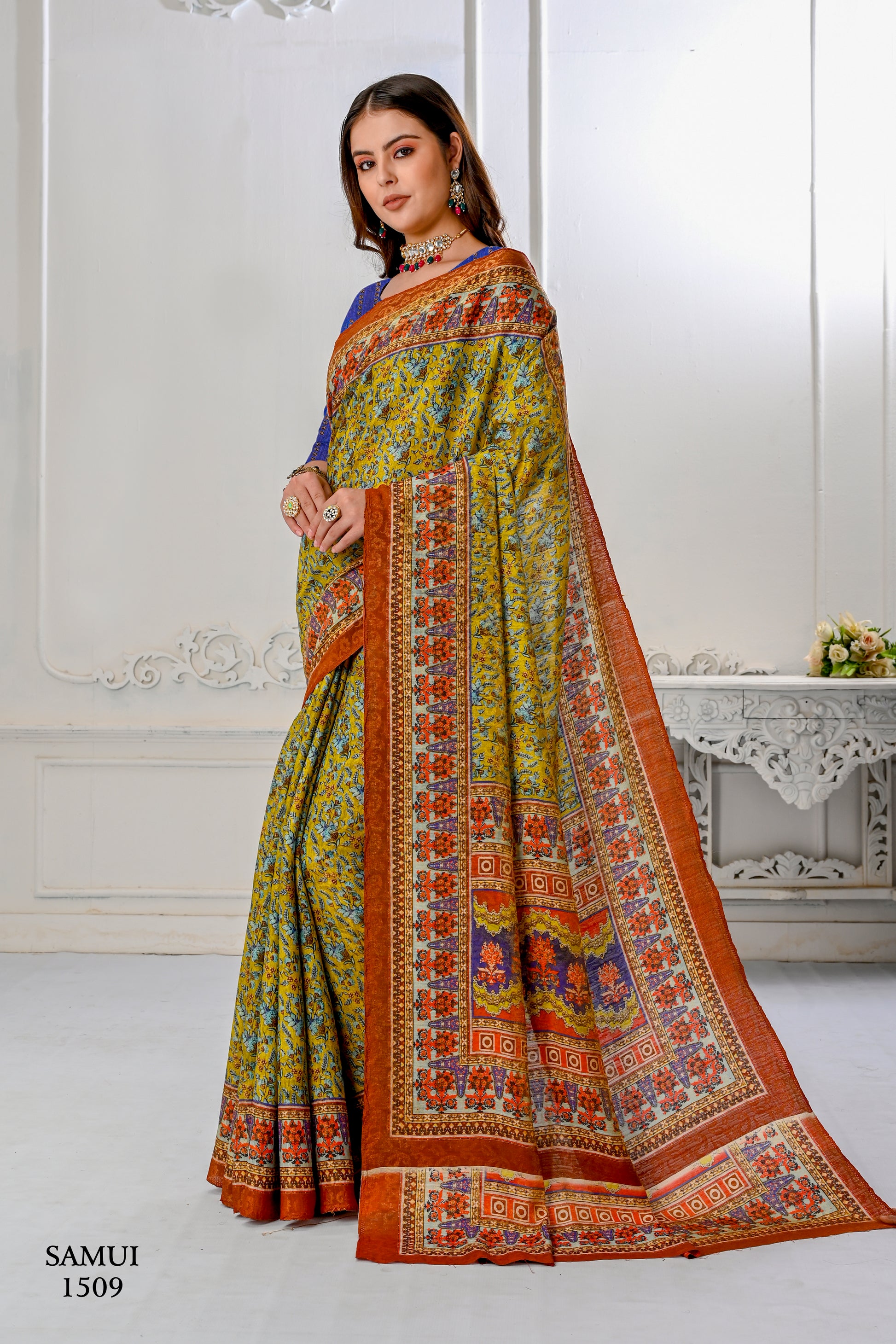 Premium Natural Silk High Definition Jacquard Zari Digital Printed Blouse With Saree - jivora