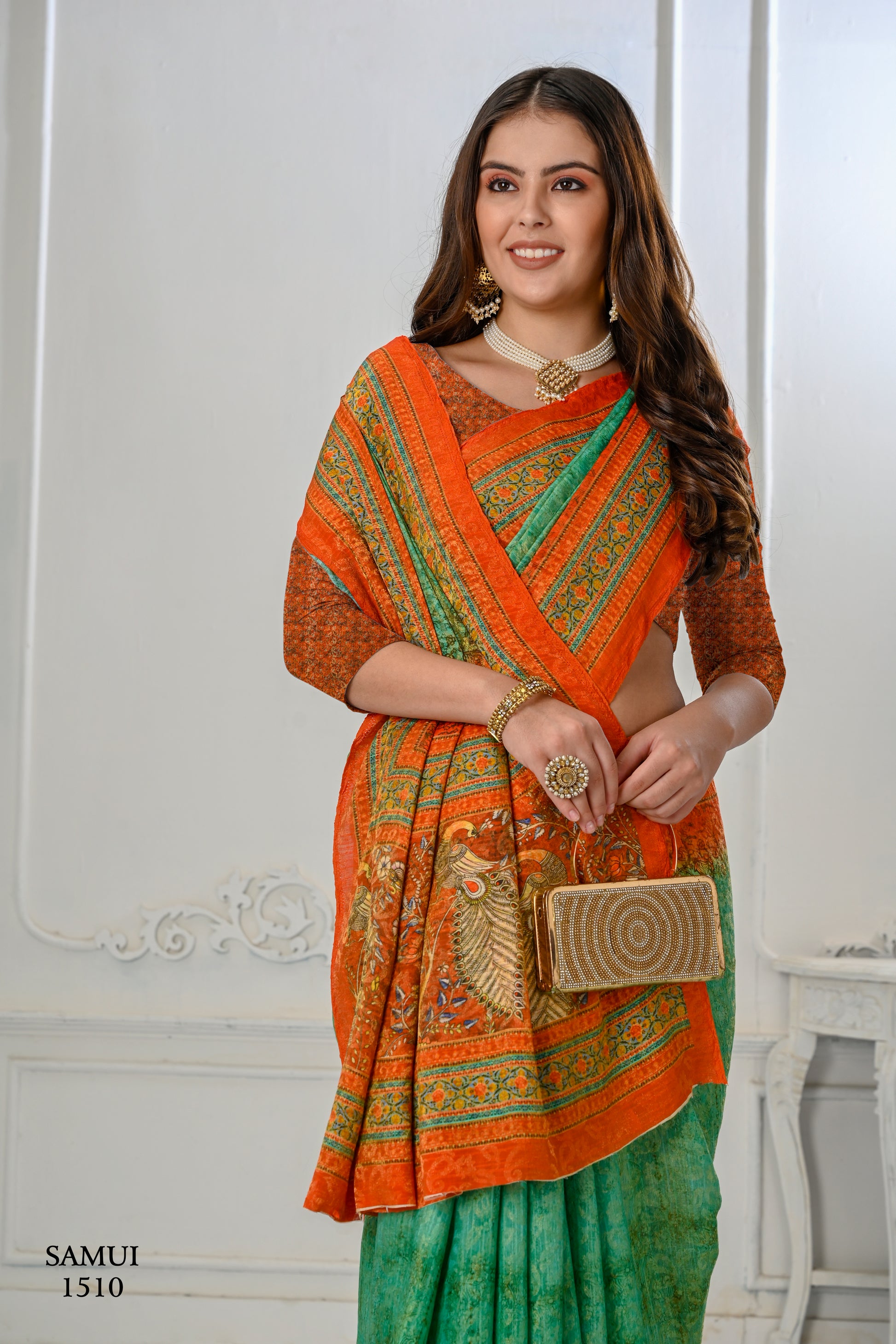 Premium Natural Silk High Definition Jacquard Zari Digital Printed Blouse With Saree - jivora