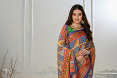 Premium Natural Silk High Definition Jacquard Zari Digital Printed Blouse With Saree - jivora