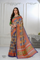 Premium Natural Silk High Definition Jacquard Zari Digital Printed Blouse With Saree - jivora