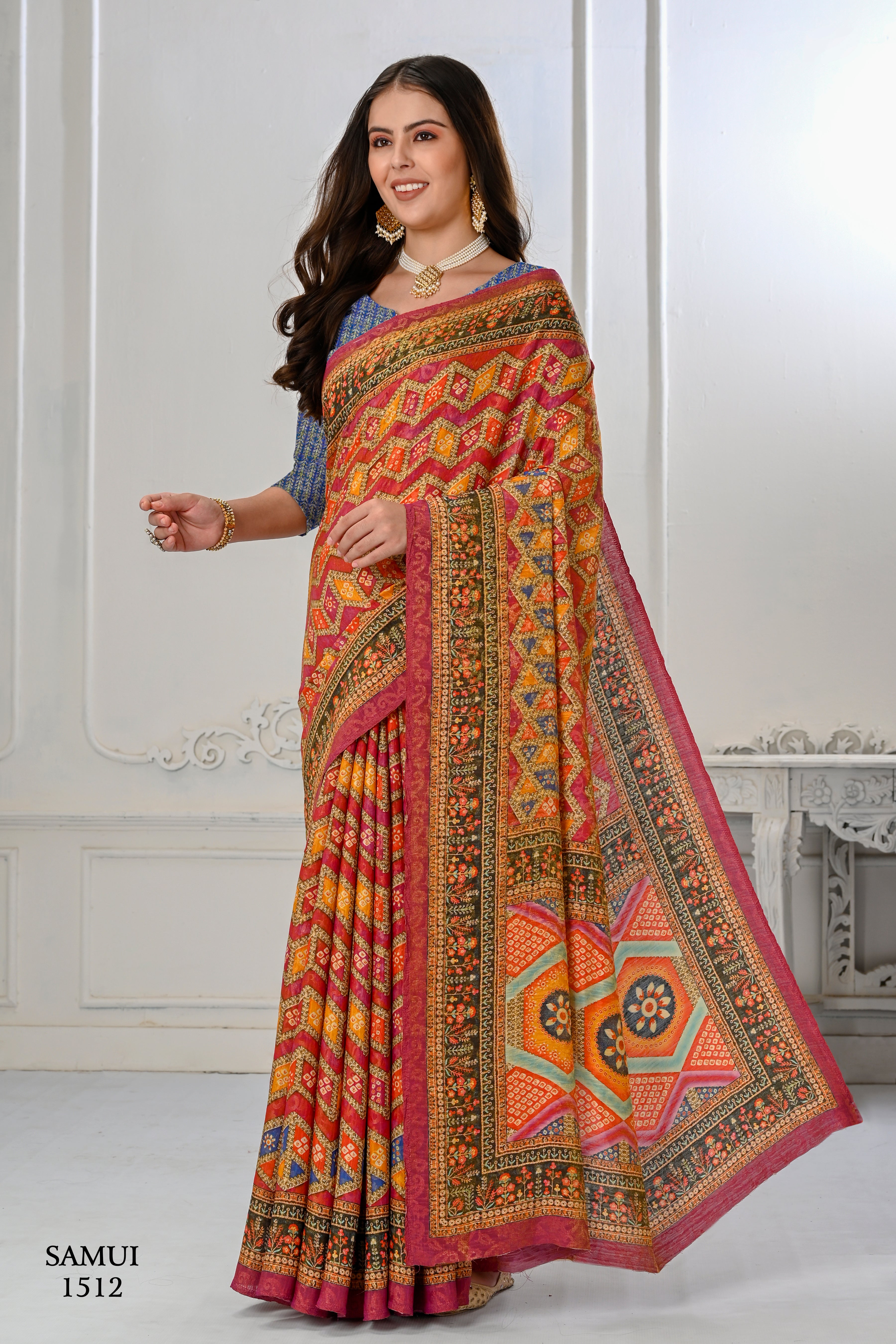 Premium Natural Silk High Definition Jacquard Zari Digital Printed Blouse With Saree - jivora