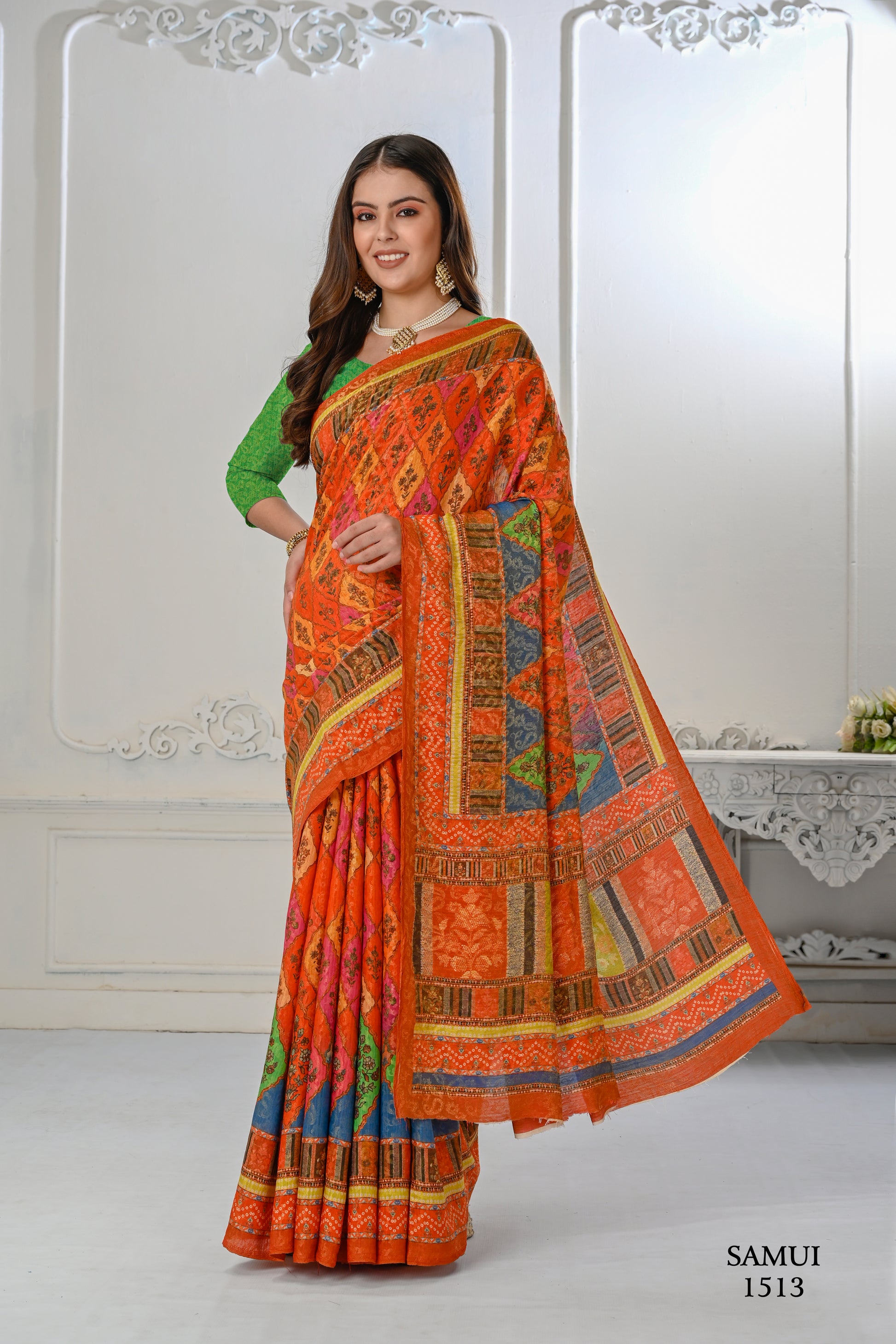 Premium Natural Silk High Definition Jacquard Zari Digital Printed Blouse With Saree - jivora