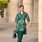Elegant Crepe Silk Co-Ord Set with Pastel Floral Digital Print & Matching Scarf -Dark Green