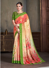 Premium Natural Silk High Definition Jacquard Zari Digital Printed Blouse With Saree - jivora