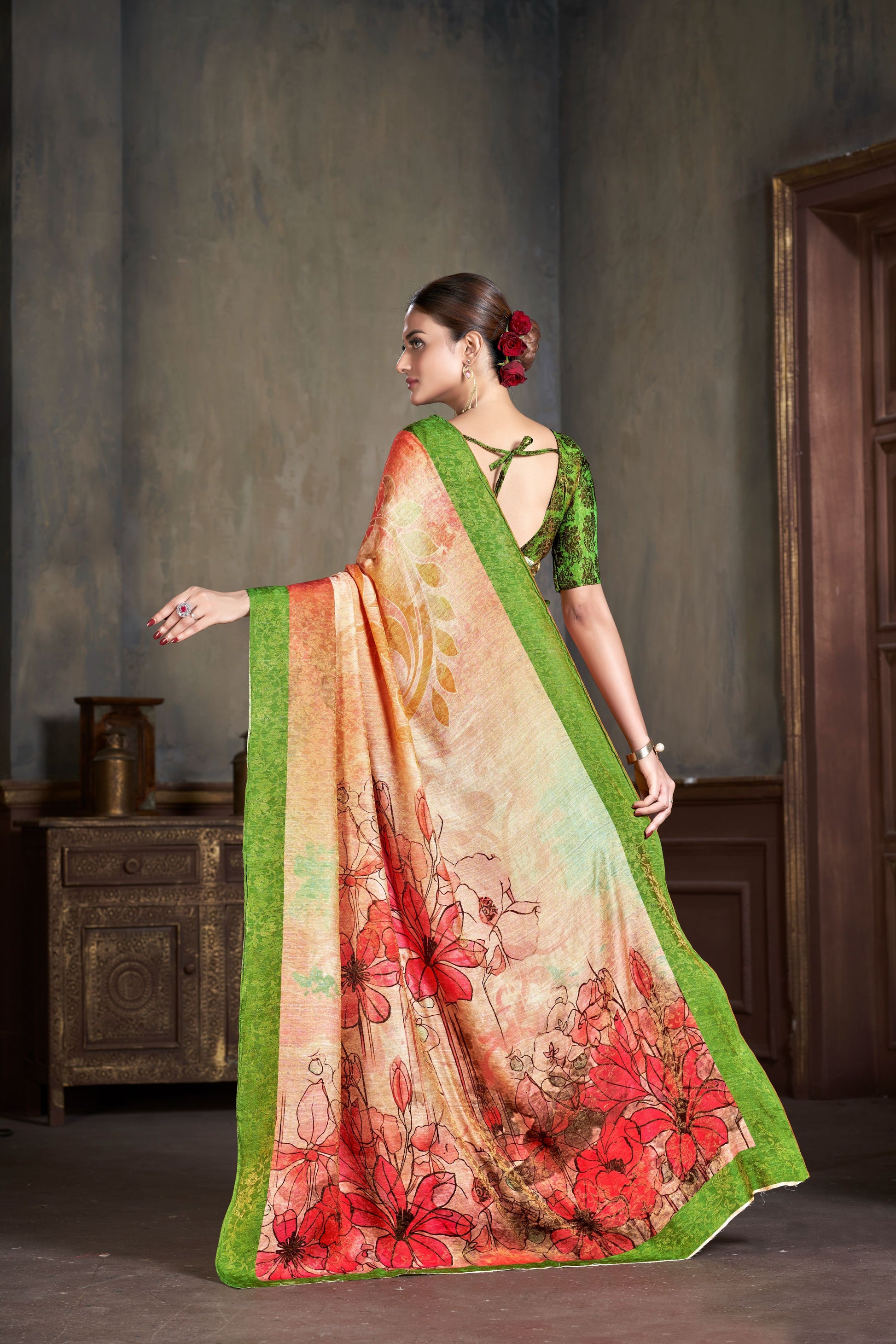 Premium Natural Silk High Definition Jacquard Zari Digital Printed Blouse With Saree - jivora
