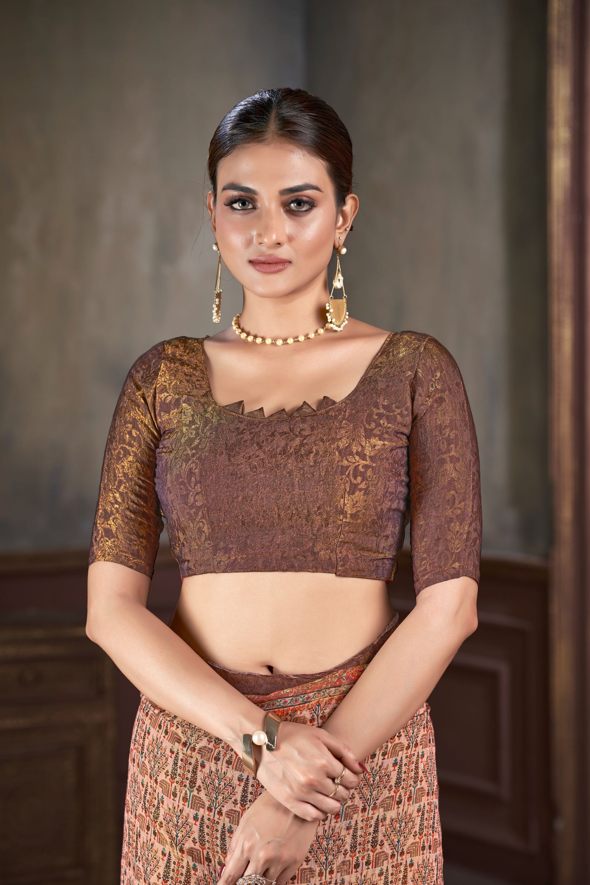 Premium Natural Silk High Definition Jacquard Zari Digital Printed Blouse With Saree - jivora