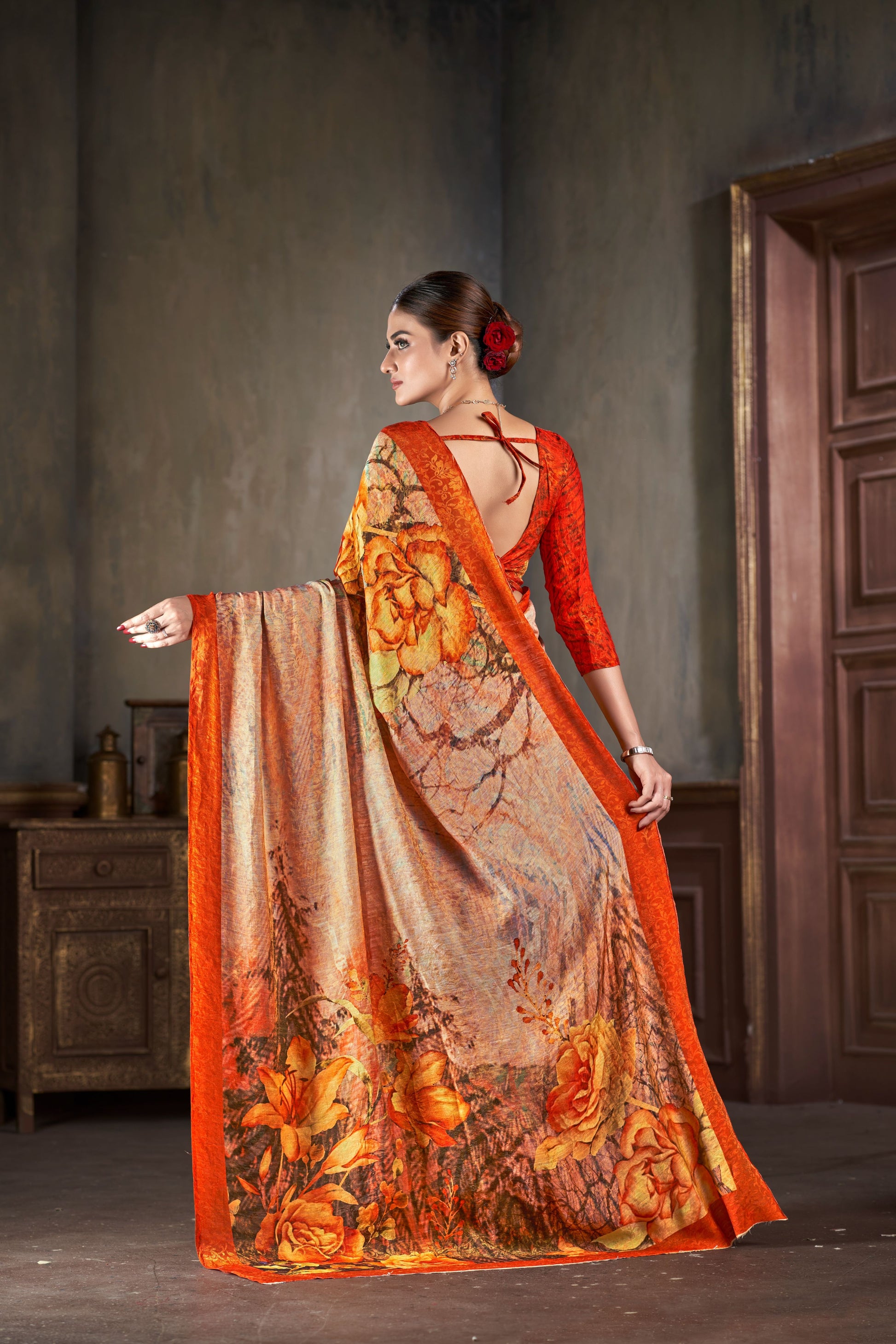 Premium Natural Silk High Definition Jacquard Zari Digital Printed Blouse With Saree - jivora